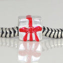 1pc Solid 925 Sterling Silver Gift Box Red Bow Bead Charm, Compatible with Pandora All Other Charm Bracelet, EC64