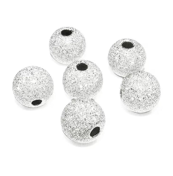 10pcs 925 Sterling Silver Sparkle Stardust Round Spacer Beads, 6mm, Hole ID 1.3mm, SS245-6