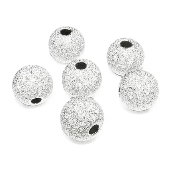 5pcs 925 Sterling Silver Sparkle Stardust Round Spacer Beads, 8mm, Hole ID 1.5mm, SS245-8