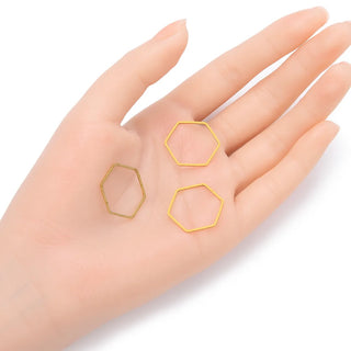20pcs Raw Brass Hexagon Beading Hoop Connector, Open Back Bezel, Unplated/Uncoated, Size Selections: 20mm/26mm/30mm