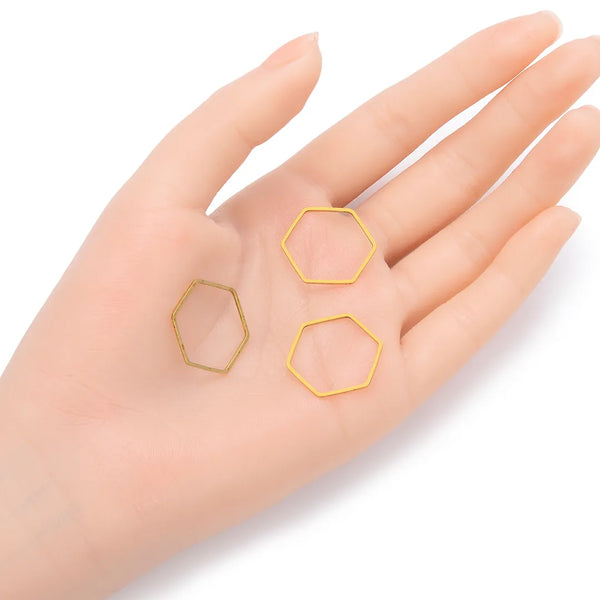 20pcs Raw Brass Hexagon Beading Hoop Connector, Open Back Bezel, Unplated/Uncoated, Size Selections: 20mm/26mm/30mm