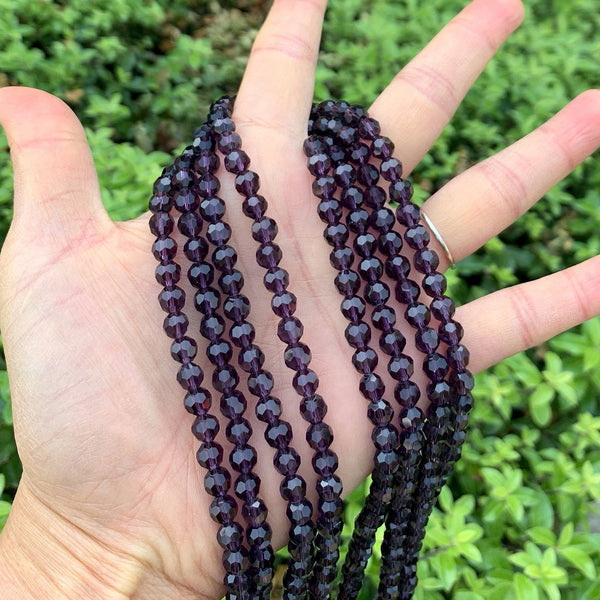 200pcs Creative Club Faceted Round Crystal Glass Beads, Amethyst, 6mm (0.24 inch), Hole ID 1mm, CC2R627