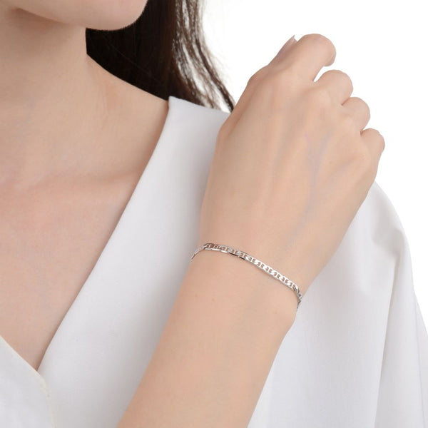 1pc 925 Sterling Silver 3mm Mariner Chain Bracelet, Tarnish Resistant White Gold Plated, Length Selections: 7 inch/7.5 inch/8 inch