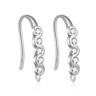4pcs 925 Sterling Silver Fancy Infinity Pattern Earring Hooks, 5 Cubic Zirconia CZ, Tarnish Resistant Rhodium Plated, 17mm, SS471