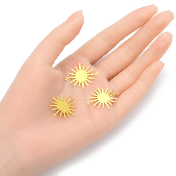 10pcs 26.5mm 2-Hole Sun Links, Tarnish Resistant, 18K Yellow Gold Plated Brass, BFW-C8