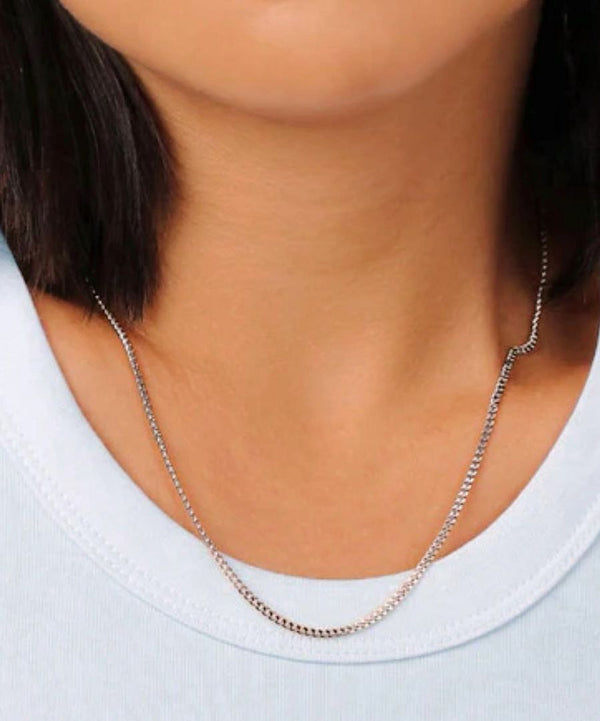 1pc 925 Sterling Silver Diamond Cut Curb Link Chain Necklace, Tarnish Resistant Rhodium Plated, 2mm, Strong, Length Selections: 16/18/20/26/28 Inch