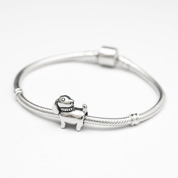 1pc Cute Real Solid Sterling Silver Dog Charm Puppy Bead, Compatible with Pandora All Other Charm Bracelets, EC489