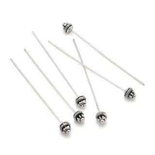 20pcs Fancy Decorative Head Pins, 5.5mm Artistic Flower Head, Antique Silver, 2.1 Inch Long, 0.7mm/21 Gauge, MC-W3