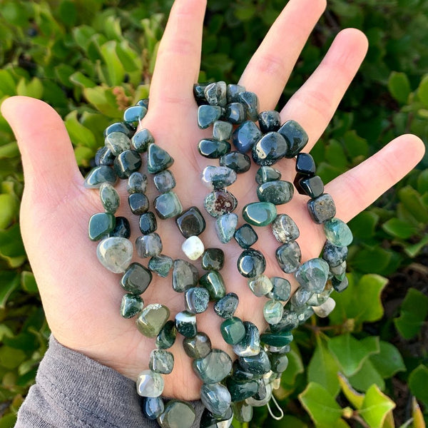 Natural Moss Agate Gemstone Petal Keishi Beads, Irregular, 10mm-20mm, Hole ID 1mm, 1 Strand/15 Inch, GZ6-25