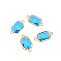 10pcs Grade A March Aquamarine Blue Birthstone Rectangle Radiant Cut Links, 18K Yellow Gold Plated Brass, 14mm, CCP12-G3