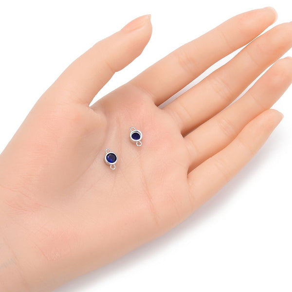 2pcs 925 Sterling Silver 6mm September Birthstone Links, Tarnish Resistant, Sapphire Blue Cubic Zirconia Gemstone Connector, SXP10-9