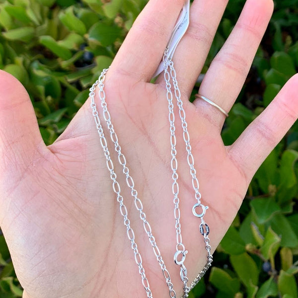 1pc 925 Sterling Silver Long Short Link Chain Necklace, Tarnish Resistant Rhodium Plated, 2.7mm, Length Selections: 18/20/22/26/28 inch