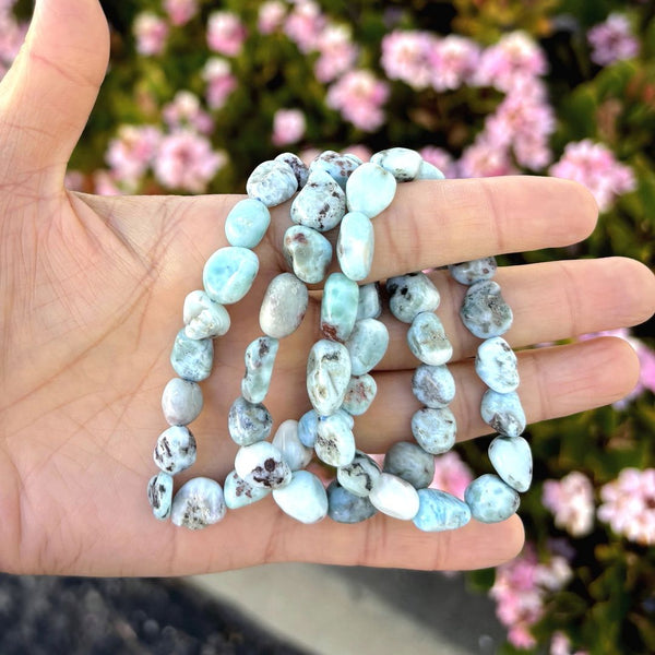 1 Strand Stretch Natural Blue Larimar Free Form Gemstone Bracelet, 7-10mm Beads, Length Selections: 7 inch/7.5 inch
