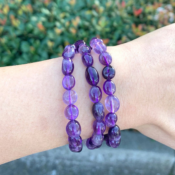 1 Strand Stretch Natural Grade A Purple Amethyst Free Form Gemstone Bracelet, 7-10mm Beads, Length Selections: 7 inch/7.5 inch