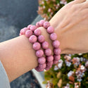 1 Strand Stretch Natural Grade A Pink Rhodonite Beaded Gemstone Bracelet, 10mm Bead, Length Selections: 7 inch/7.5 inch/8 inch/8.5 inch