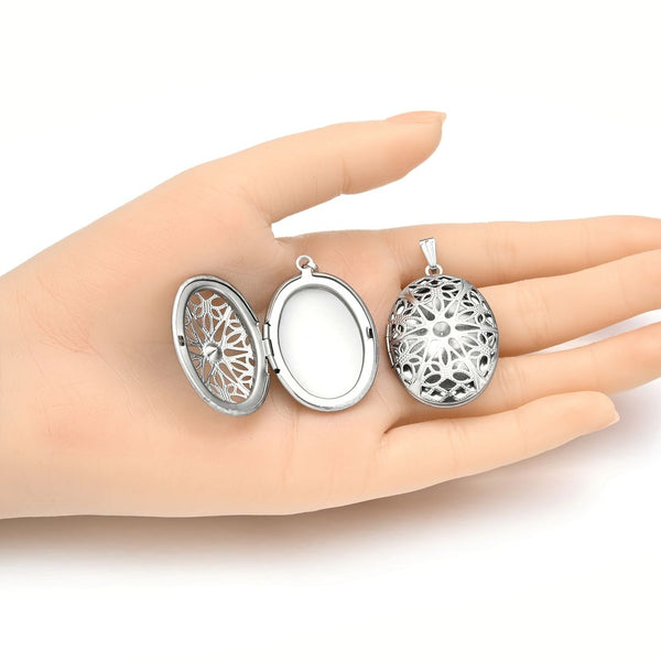 5pcs 316 Surgical Stainless Steel Living Memory Floating Lockets, 35mm Oval Filigree Flower Waterproof Pendants, MP-A6