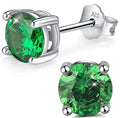 1 Pair 925 Sterling Silver May Birthstone Round Cut Stud Earrings, 8mm/2 Carat Cubic Zirconia CZ Green Emerald Stone, SSE49-5