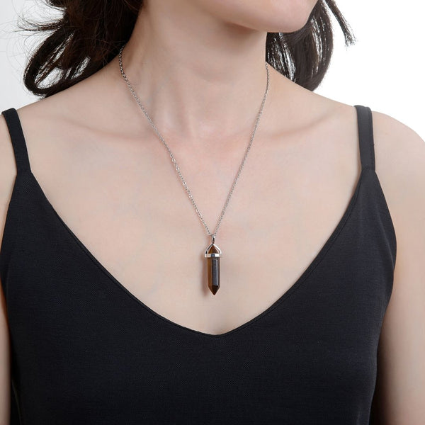1pc Natural Brown Yellow Tiger Eye Gemstone Pendant Necklace, 18 Inch Surgical Stainless Steel Chain, GGP-C1