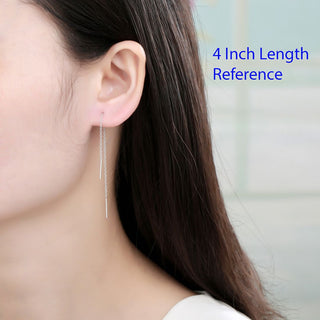 1 Pair 925 Sterling Silver Threader Earrings, Pull Through Dangle Cable Chain with Bar Pin Drop, Length Selections: 2/3/4/5/6 Inch