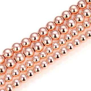 Natural Hematite Gemstone Round Beads, Rose Gold Plated, 15 Inch/1 Strand, Size Selections: 6mm/8mm/10mm