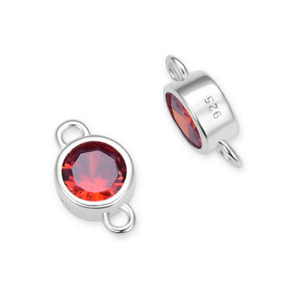 2pcs 925 Sterling Silver 6mm January Birthstone Links, Tarnish Resistant, Garnet Red Cubic Zirconia Gemstone Connector, SXP10-1
