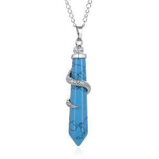 1pc Natural Blue Howlite Imitation Turquoise Hexagonal Pile Gemstone Pendant Necklace, 18 Inch Surgical Stainless Steel Chain, GGP-D6