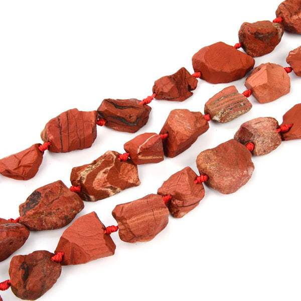 Natural Raw Red Jasper Gemstone Beads, Large Drilled Rough Nugget Stone,15 Inch GA-C6