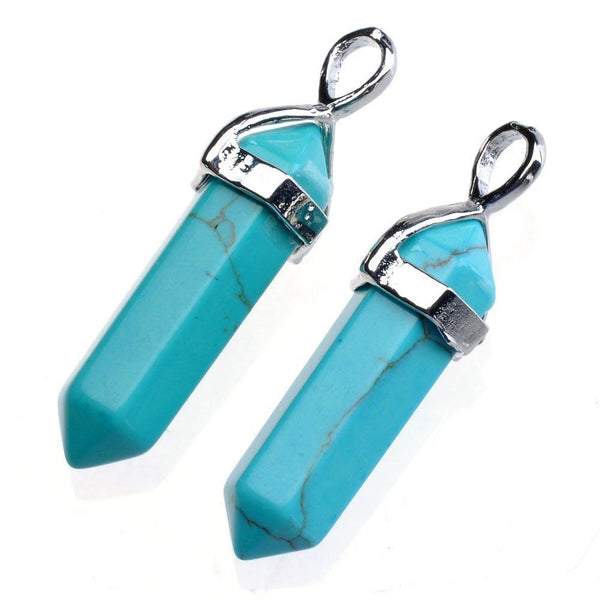 1pc Natural Blue Howlite Gemstone Pendant Necklace, 18 Inch Surgical Stainless Steel Chain, GGP-C10