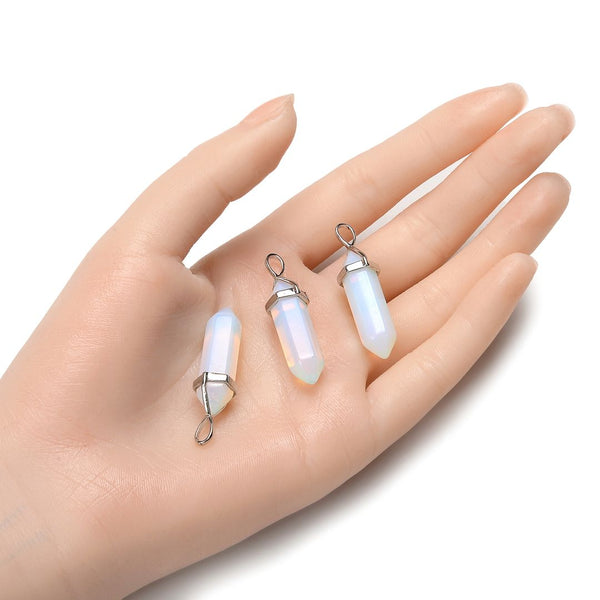 4pcs Lab Created White Opal Gemstone Pendants, 42mm Loose Bullet Point Stone Drops, G2P-C7