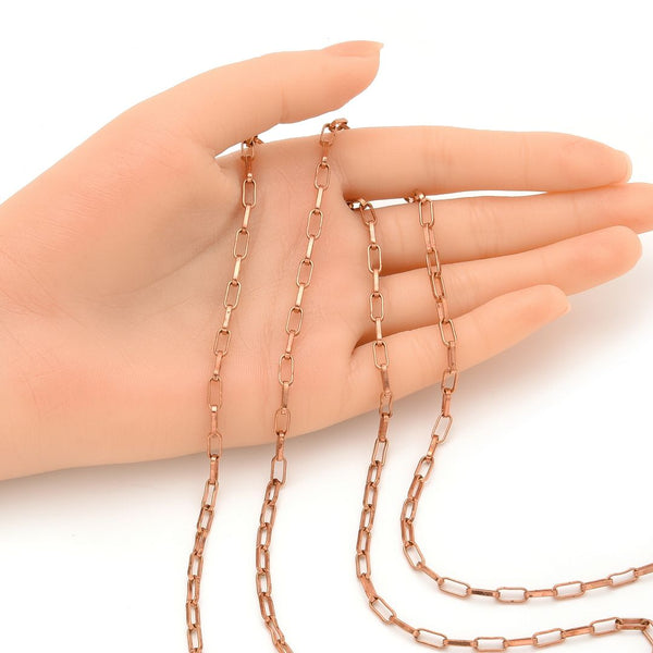 33 Feet Paperclip Cable Chain Link, Raw Copper Uncoated/Unplated, 7.5x3.5mm Large, CK10-A2