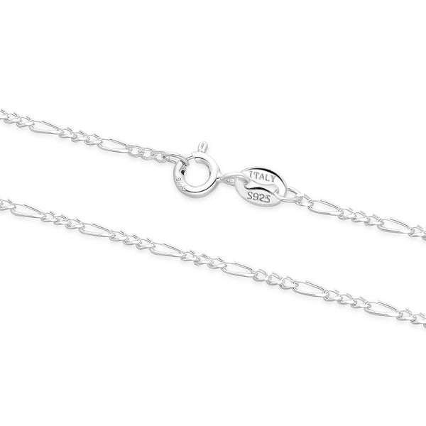 1pc 925 Sterling Silver Figaro Link Chain Necklace, Diamond-Cut, 1.5mm, Length Selections: 18/20/22/24/26 inch