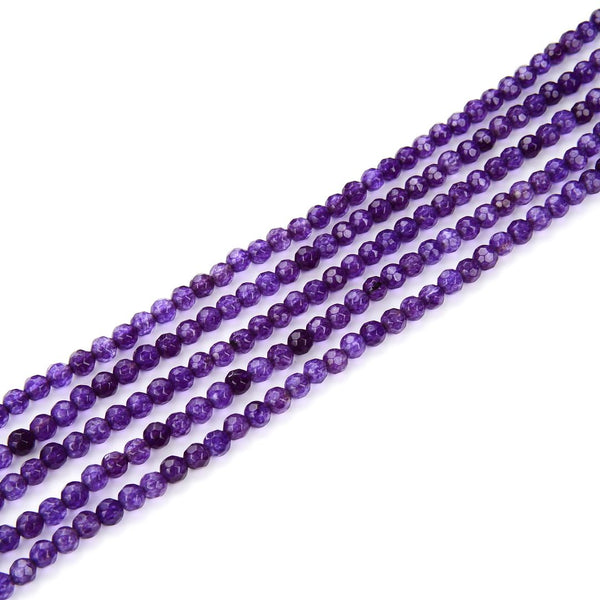 Natural Amethyst Purple Jade Gemstone Faceted Round Beads, 4mm/Small, Hole ID 0.9mm, 2 Strands/28 Inch Total, GH-B17