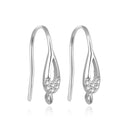 4pcs 925 Sterling Silver Fancy Teardrop Pattern Earring Hooks, 6 Cubic Zirconia CZ, Tarnish Resistant Rhodium Plated, 17mm, SS455