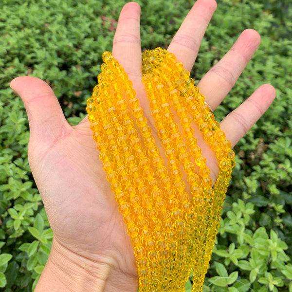 200pcs Creative Club Faceted Round Crystal Glass Beads, Light Topaz Yellow, 6mm (0.24 inch), Hole ID 1mm, CC2R609