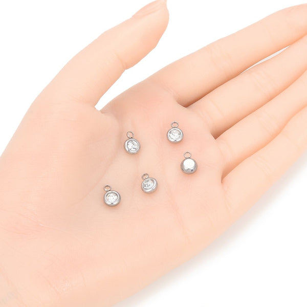 10pcs Grade A April Crystal Clear Birthstone Charm Drops, Stainless Steel, Tarnish Resistant, 6mm, CCP32-4