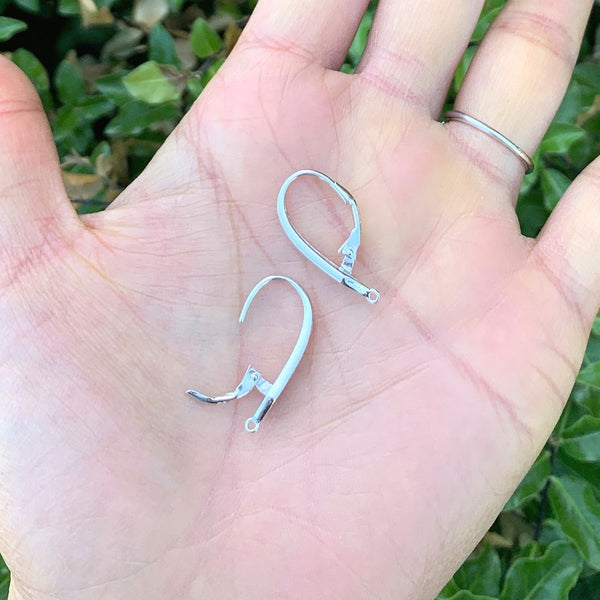 2 Pairs 925 Sterling Silver Fancy Leverback Earring Hooks, 18 Cubic Zirconia CZ, Tarnish Resistant Rhodium Plated, 18mm, SS9-3