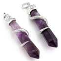 1pc Natural Purple Amethyst Crystal Hexagonal Pile Gemstone Pendant Necklace, 18 Inch Surgical Stainless Steel Chain, GGP-D4