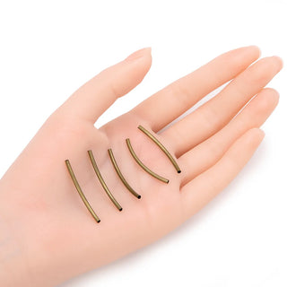 100pcs Curved Noodle Tube Beads, Antique Bronze Plated Brass, Tarnish Resistant, Hole ID 1.5mm, Size Selections: 25mm/30mm/35mm/40mm/50mm