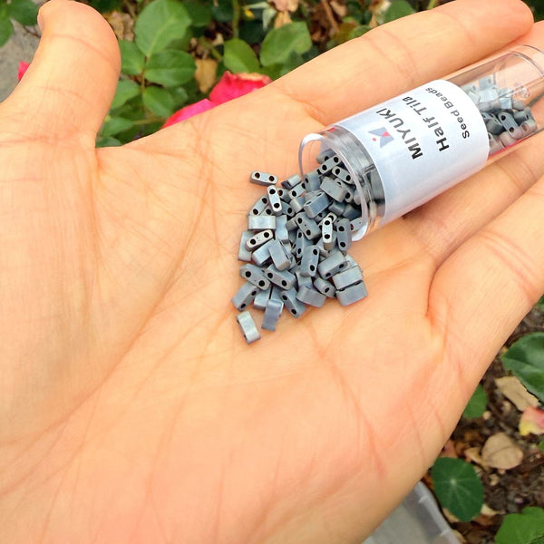 10g Miyuki Half Tila Seed Beads 5x2.3mm, Matte Metallic Silver Grey (HTL-2002)