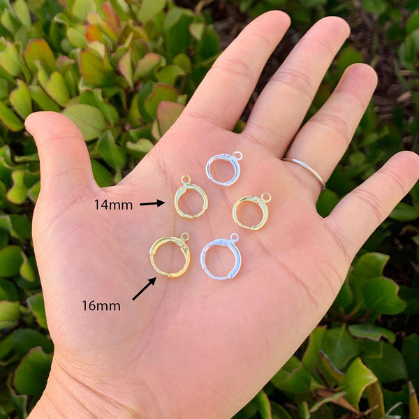 20pcs Tarnish Resistant Round Hoop Huggies Earring Hooks, Open Ring, Sterling Silver Plated Brass, Size Selections: 14mm/16mm