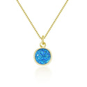 1pc Natural Druzy Crystal Pendant Necklace, Aquamarine Blue Round Disc Small Tiny Gemstone Pendant, 18 inch Gold Plated Stainless Steel Chain, GGP22-3
