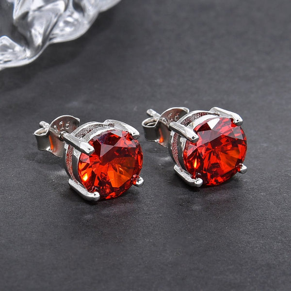1 Pair 925 Sterling Silver January Red Birthstone Round Cut Stud Earrings, 6mm/0.84 Carat Cubic Zirconia CZ Created Garnet Stone, SSE48-1
