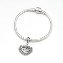 1pc Solid 925 Sterling Silver Flowers Mom's Heart of Love Bead Charm, Compatible with Pandora All Other Charm Bracelet, EC639
