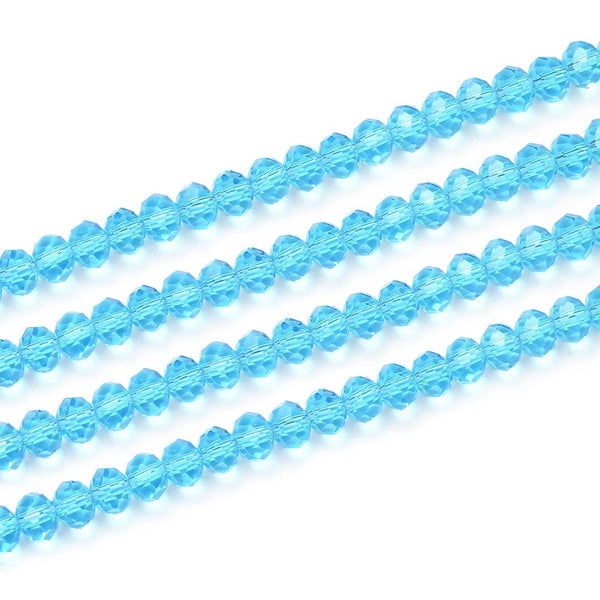 500pcs Creative Club Faceted Rondelle Crystal Glass Beads, Aquamarine Blue, 4x3mm Small Tiny, Hole ID 1mm, CCR410