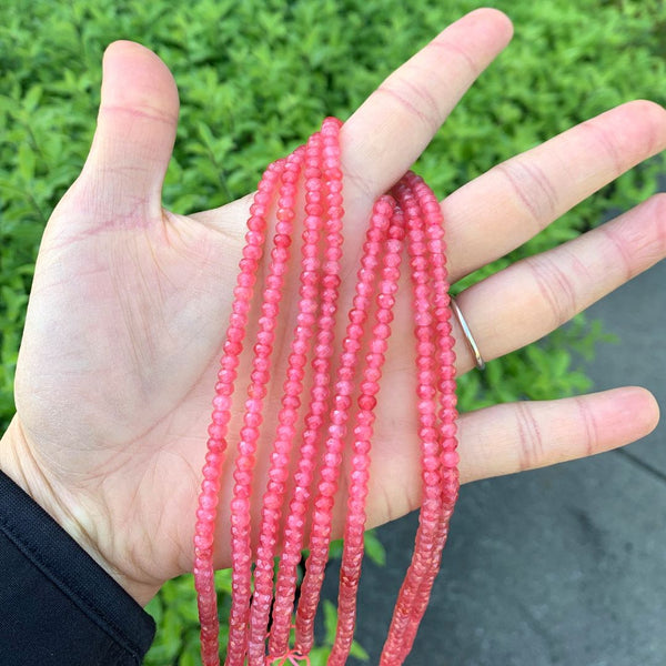 Natural Rhodochrosite Red Quartz Gemstone Faceted Rondelle Beads, 4x2mm/Small, Hole ID 0.9mm, 14 Inch/1 Strand, GH1R-2