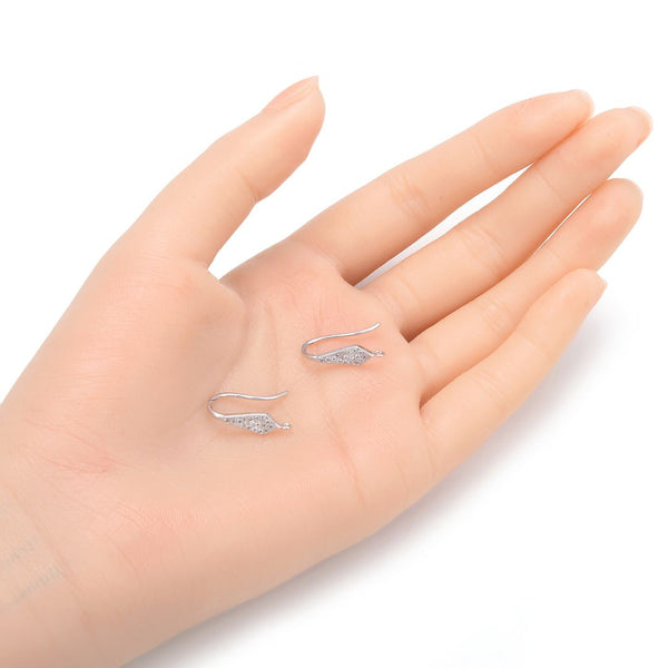 4pcs 925 Sterling Silver Fancy Marquiuse Pattern Earring Hooks, 16 Cubic Zirconia CZ, Tarnish Resistant Rhodium Plated, 18mm, SS467