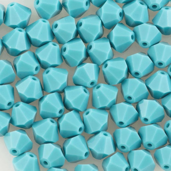 100pcs Preciosa Small Faceted Bicone Crystal Beads, Blue Turquoise, 4mm, Hole ID 0.9mm, Pre-B439