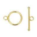 2 Sets 925 Sterling Silver Round Toggle Clasps, Real 18K Yellow Gold Plated, Size Selections: 10mm/12mm/15mm