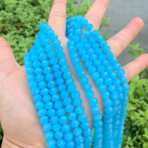 140pcs Creative Club Faceted Rondelle Crystal Glass Beads, Blue Turquoise Opal, 8x6mm, Hole ID 1.1mm, CCR831