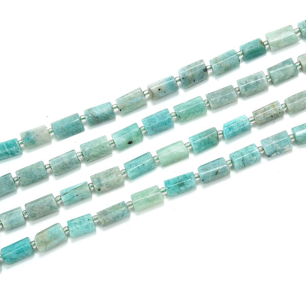 Natural Green Blue Amazonite Gemstone Faceted Tube Beads, 14x7mm, Hole ID 1mm, 15 Inch/1 Strand, GZ8-14
